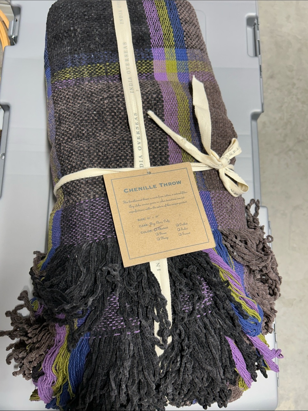 Chenille Throw hand-loomedgrey purple from cotton 50”X90” blanket unique product